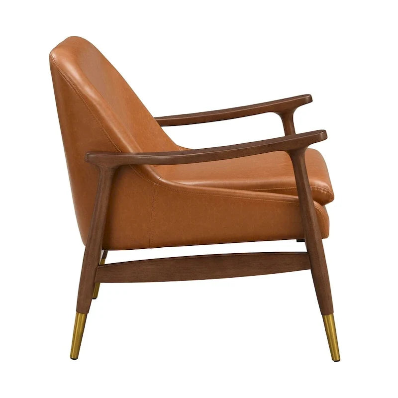 Fauteuil d'appoint moderne en cuir PU avec cadre en bois massif de style milieu de siècle