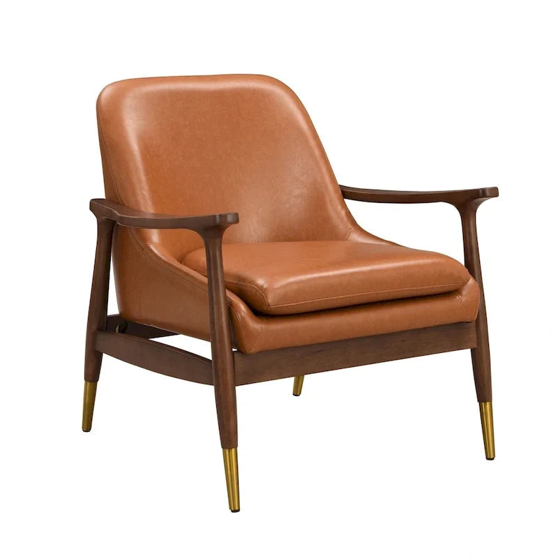 Fauteuil d'appoint moderne en cuir PU avec cadre en bois massif de style milieu de siècle