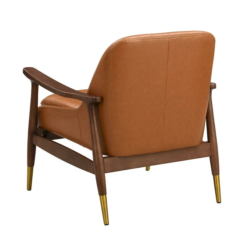 Fauteuil d'appoint moderne en cuir PU avec cadre en bois massif de style milieu de siècle