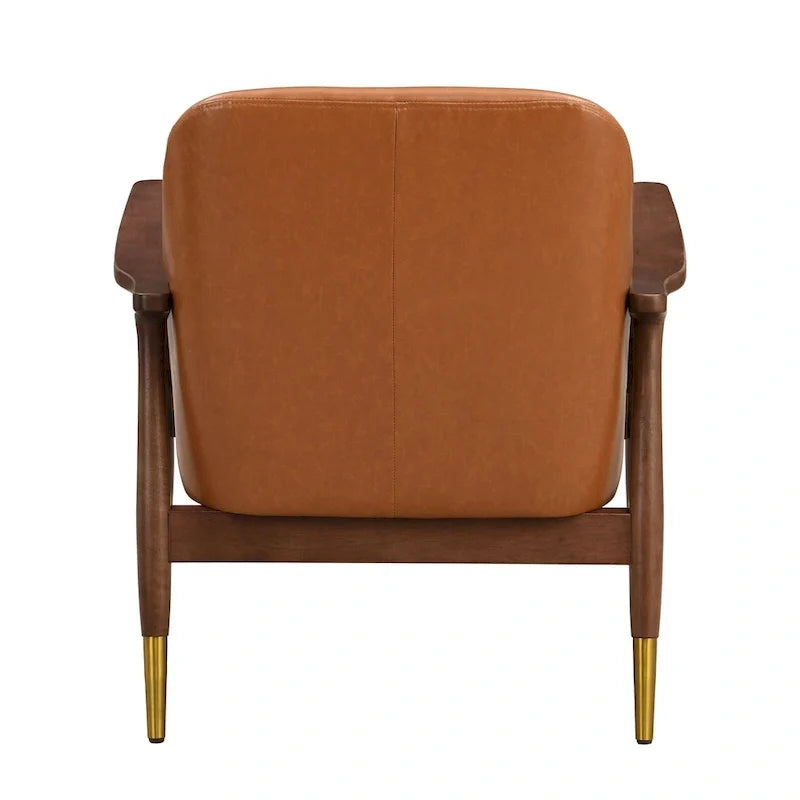 Fauteuil d'appoint moderne en cuir PU avec cadre en bois massif de style milieu de siècle