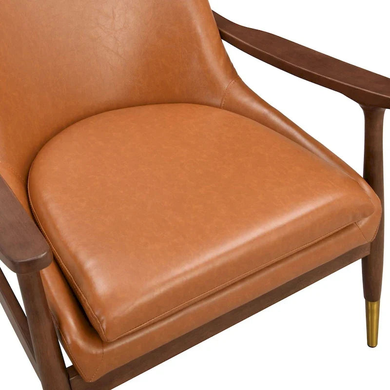 Fauteuil d'appoint moderne en cuir PU avec cadre en bois massif de style milieu de siècle