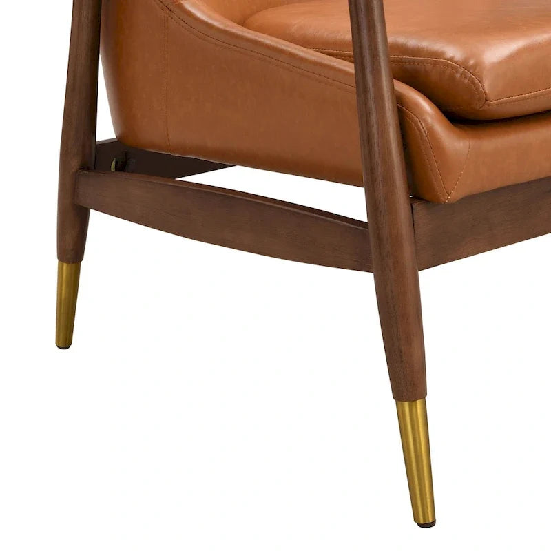 Fauteuil d'appoint moderne en cuir PU avec cadre en bois massif de style milieu de siècle