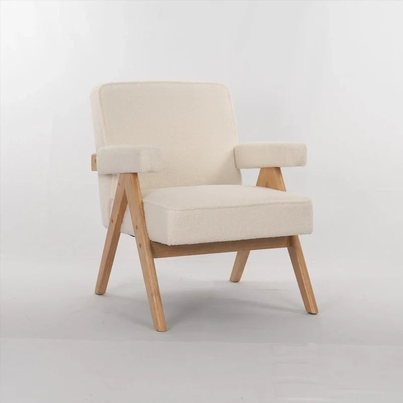 GDFStudio - Fauteuil de détente en bois massif Emery avec coussins et accoudoirs pour salon ou chambre à coucher