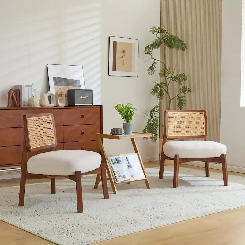 Christopher Knight Home -Alma (Set of 2) Modern Beige Lounge Chair with Woven Backrest, Sturdy Wooden Frame