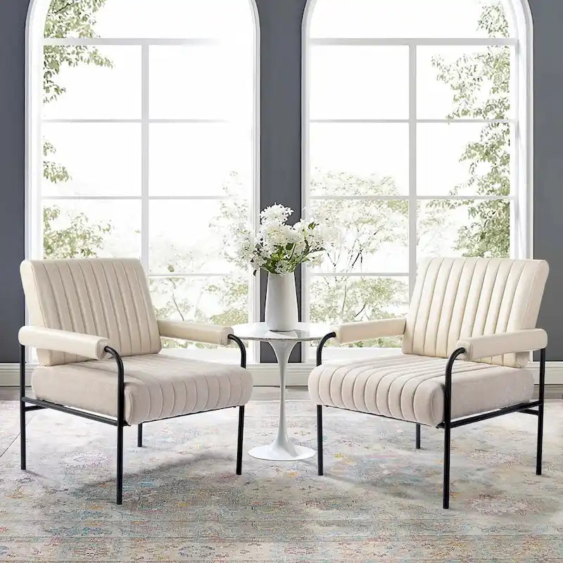 Glitzhome Lot de 2 fauteuils combinés en similicuir et tissu de 75 cm de largeur avec accoudoirs rembourrés - 75 L x 86 H x 76 P