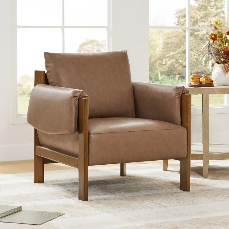 Fauteuil d'appoint Carol Mid Century Modern rembourré avec pieds en bois