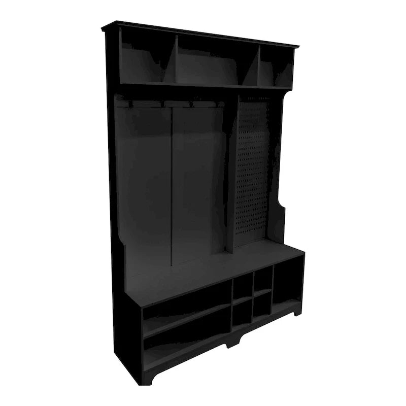 Porte-manteau de style moderne avec banc à chaussures, rangement à chaussures, étagères de rangement et panneau perforé, pour l'entrée et le couloir, le salon