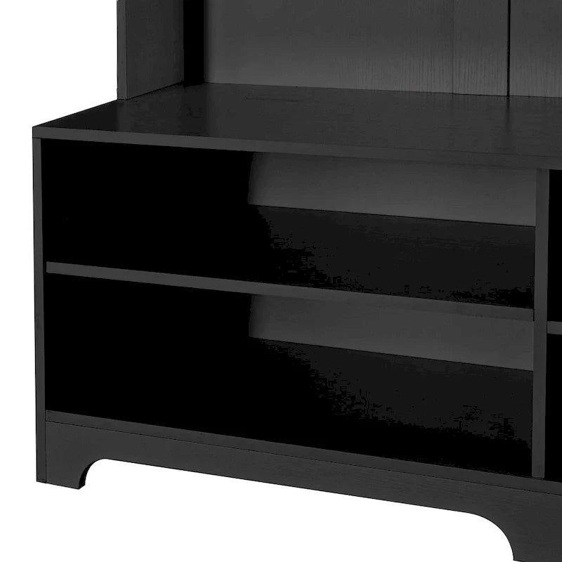 Porte-manteau de style moderne avec banc à chaussures, rangement à chaussures, étagères de rangement et panneau perforé, pour l'entrée et le couloir, le salon