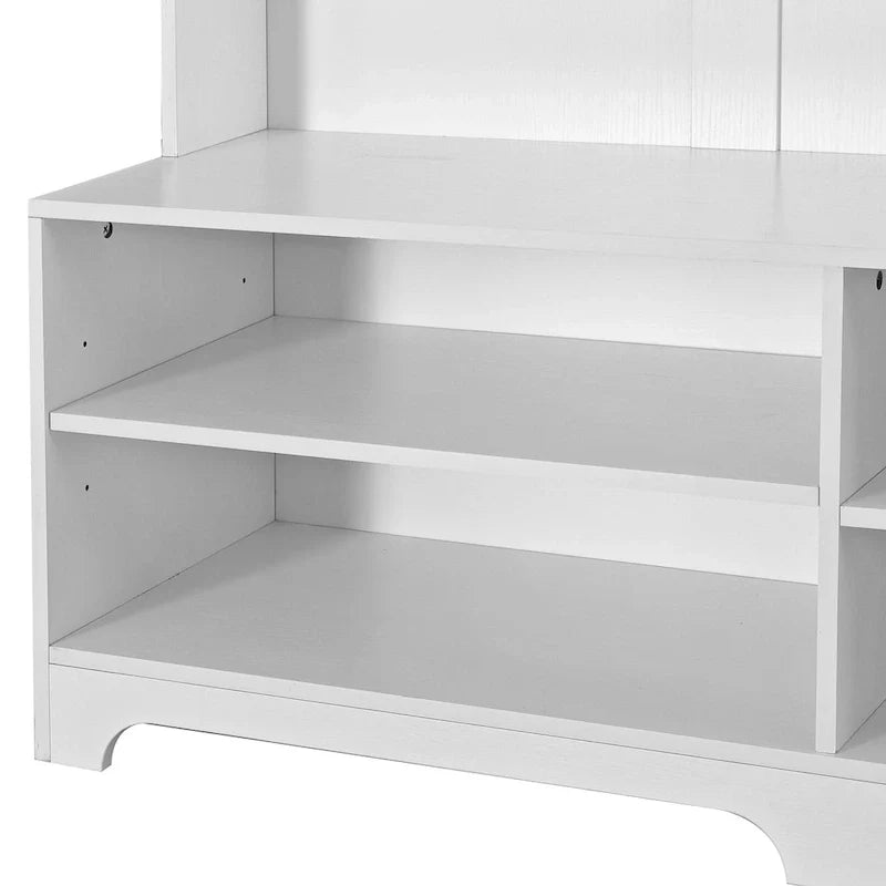 Porte-manteau de style moderne avec banc à chaussures, rangement à chaussures, étagères de rangement et panneau perforé, pour l'entrée et le couloir, le salon