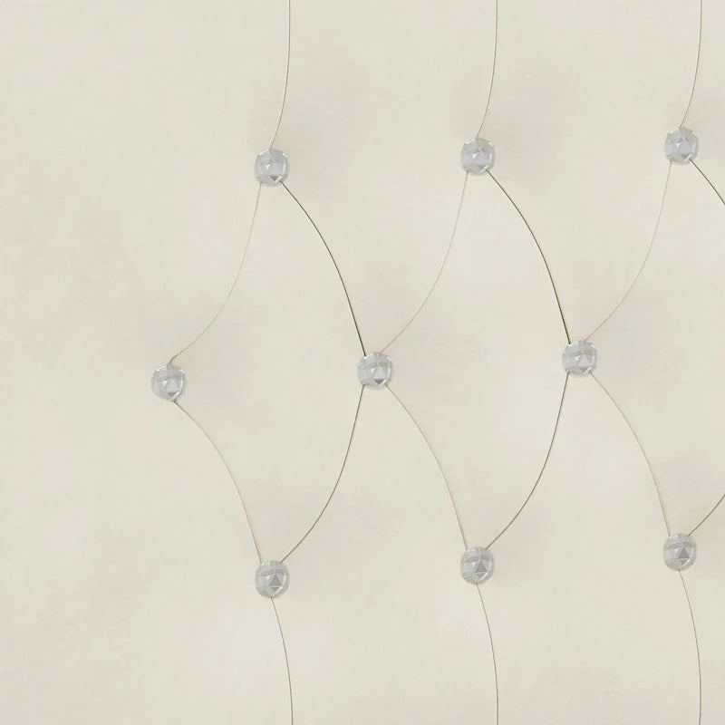 Cadre de lit capitonné Queen Size avec boutons en cristal, tête de lit à oreilles et rangement sous le lit, Beige