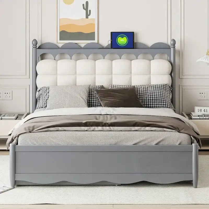 Letto a piattaforma in legno con 2 grandi cassetti e letto estraibile (trundle) Twin-XL