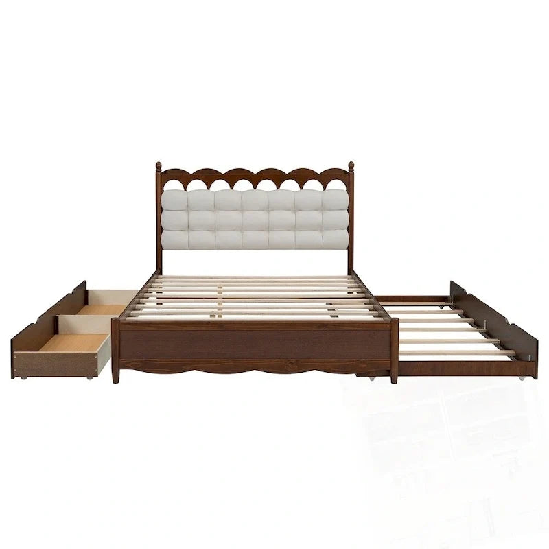 Letto a piattaforma in legno con 2 grandi cassetti e letto estraibile (trundle) Twin-XL