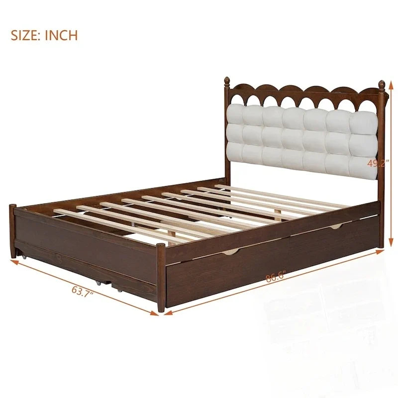 Letto a piattaforma in legno con 2 grandi cassetti e letto estraibile (trundle) Twin-XL