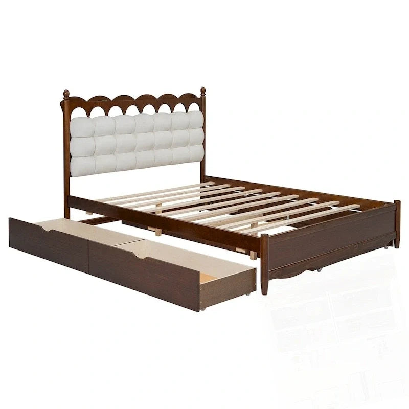Letto a piattaforma in legno con 2 grandi cassetti e letto estraibile (trundle) Twin-XL