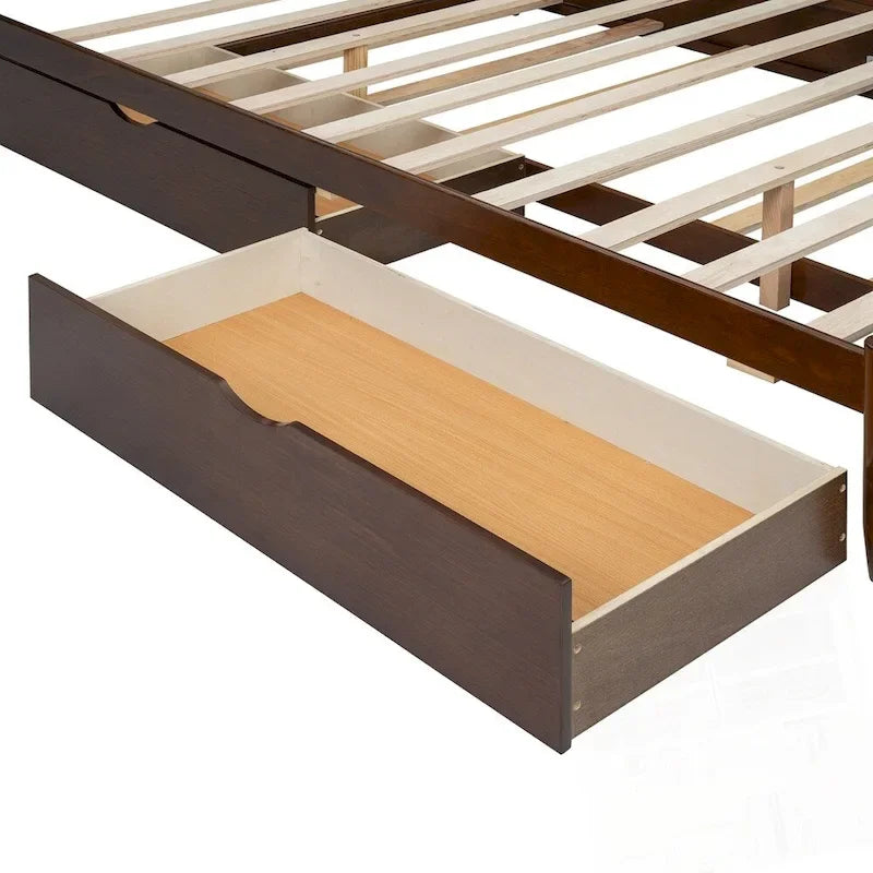 Letto a piattaforma in legno con 2 grandi cassetti e letto estraibile (trundle) Twin-XL