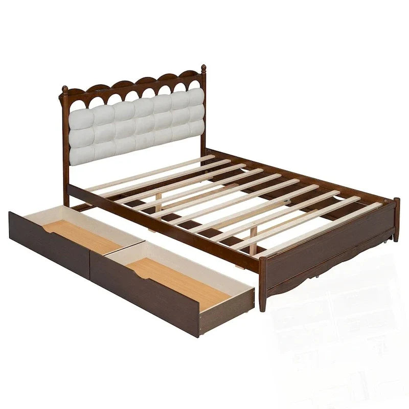 Letto a piattaforma in legno con 2 grandi cassetti e letto estraibile (trundle) Twin-XL
