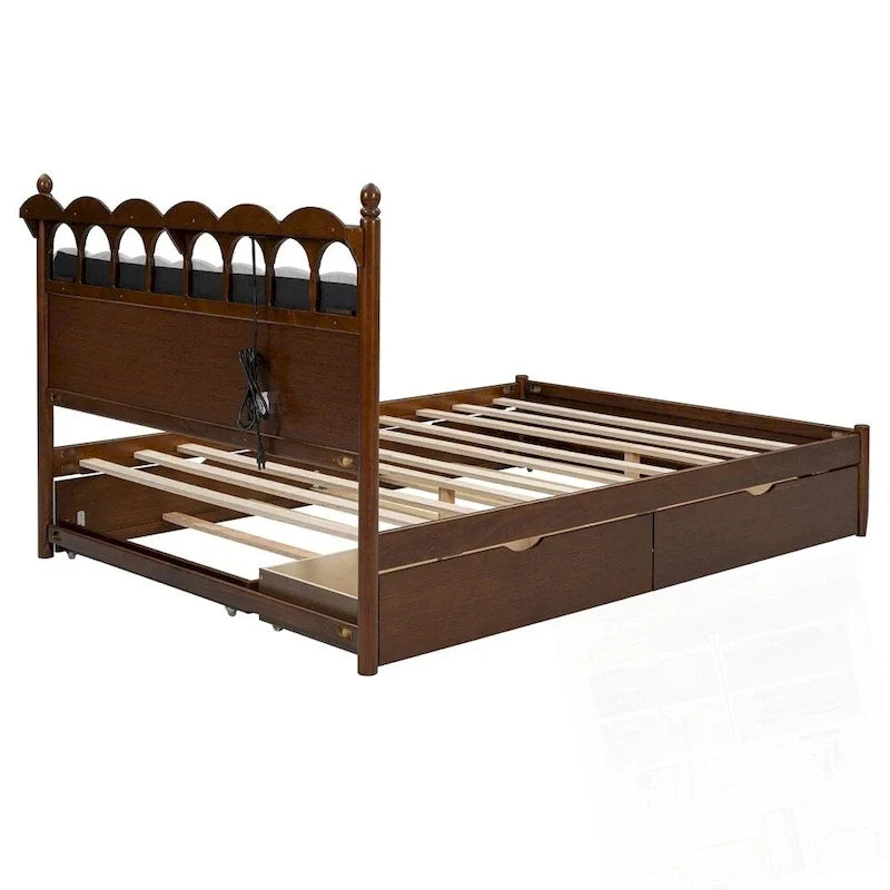 Letto a piattaforma in legno con 2 grandi cassetti e letto estraibile (trundle) Twin-XL