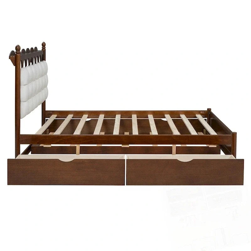 Letto a piattaforma in legno con 2 grandi cassetti e letto estraibile (trundle) Twin-XL