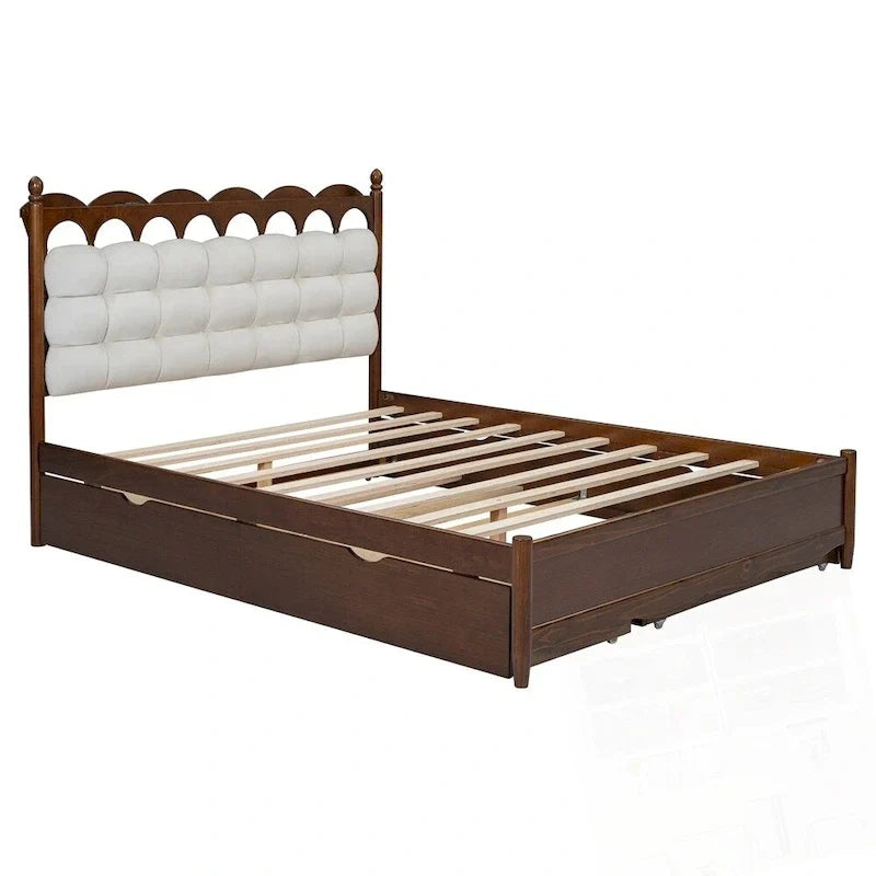 Letto a piattaforma in legno con 2 grandi cassetti e letto estraibile (trundle) Twin-XL