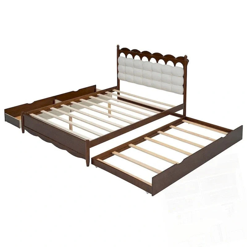 Letto a piattaforma in legno con 2 grandi cassetti e letto estraibile (trundle) Twin-XL