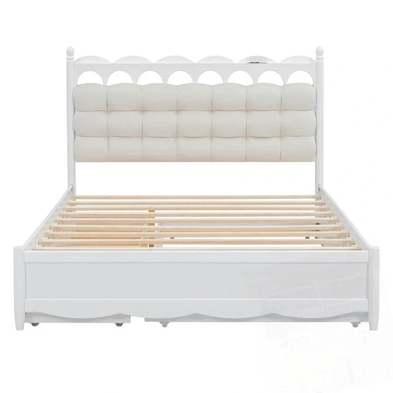 Letto a piattaforma in legno con 2 grandi cassetti e letto estraibile (trundle) Twin-XL