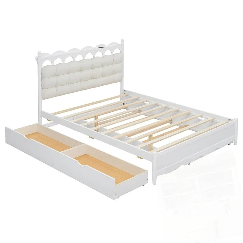 Letto a piattaforma in legno con 2 grandi cassetti e letto estraibile (trundle) Twin-XL