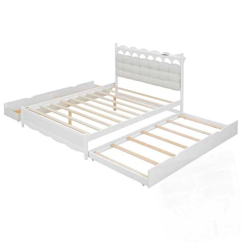 Letto a piattaforma in legno con 2 grandi cassetti e letto estraibile (trundle) Twin-XL