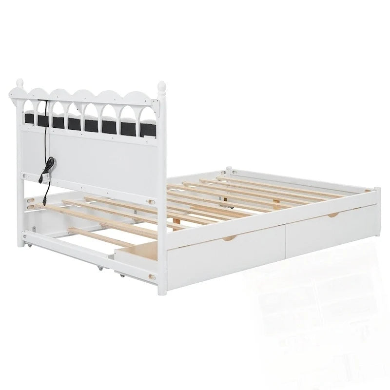 Letto a piattaforma in legno con 2 grandi cassetti e letto estraibile (trundle) Twin-XL
