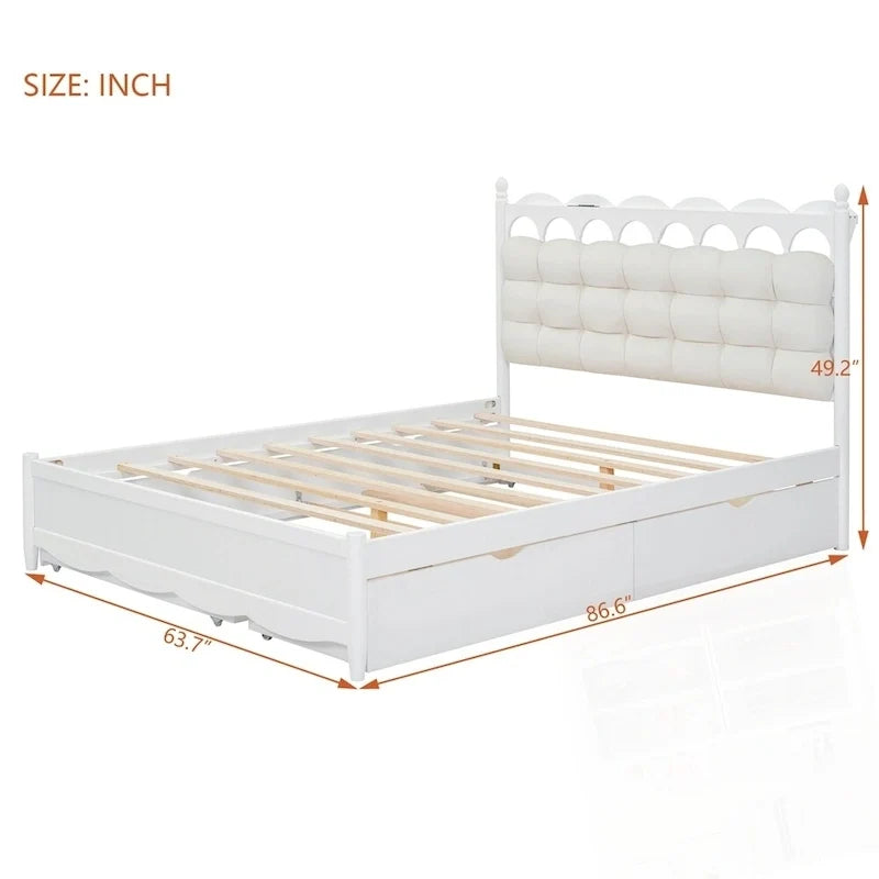 Letto a piattaforma in legno con 2 grandi cassetti e letto estraibile (trundle) Twin-XL