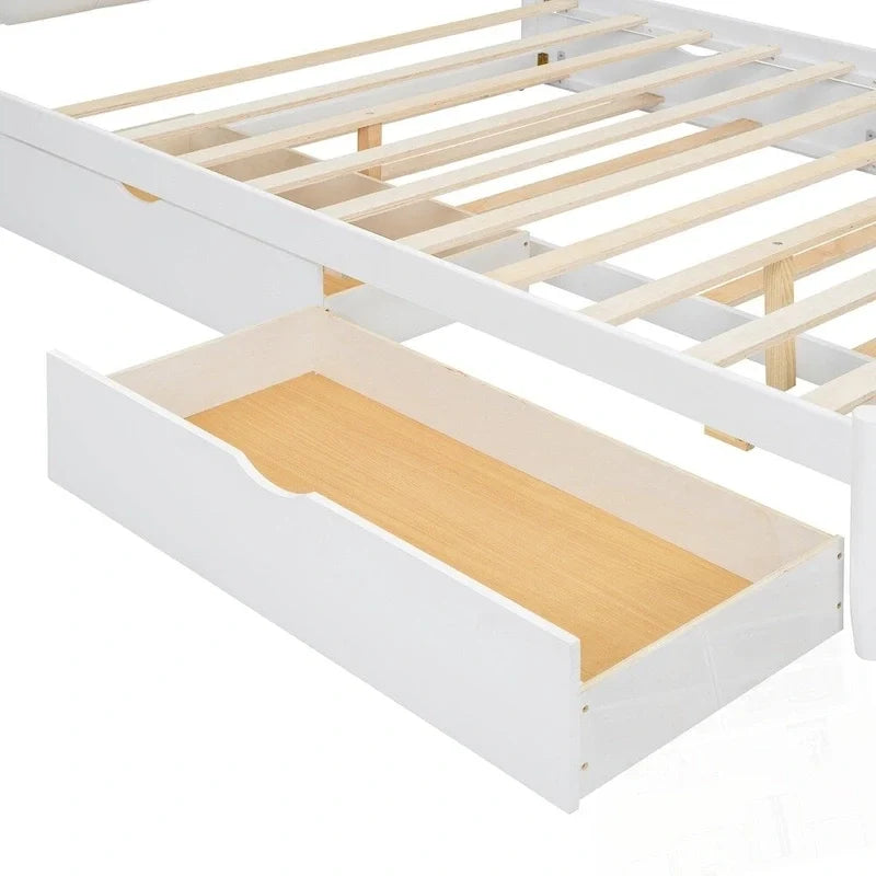 Letto a piattaforma in legno con 2 grandi cassetti e letto estraibile (trundle) Twin-XL
