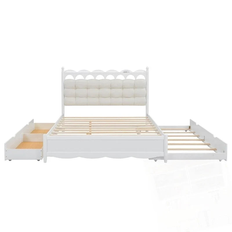 Letto a piattaforma in legno con 2 grandi cassetti e letto estraibile (trundle) Twin-XL