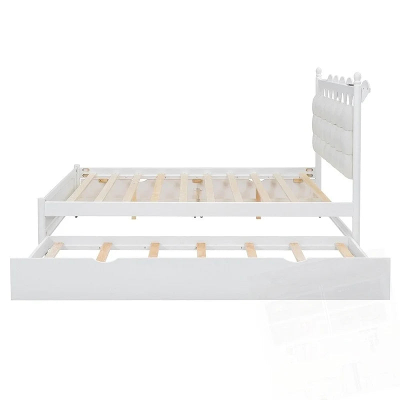 Letto a piattaforma in legno con 2 grandi cassetti e letto estraibile (trundle) Twin-XL