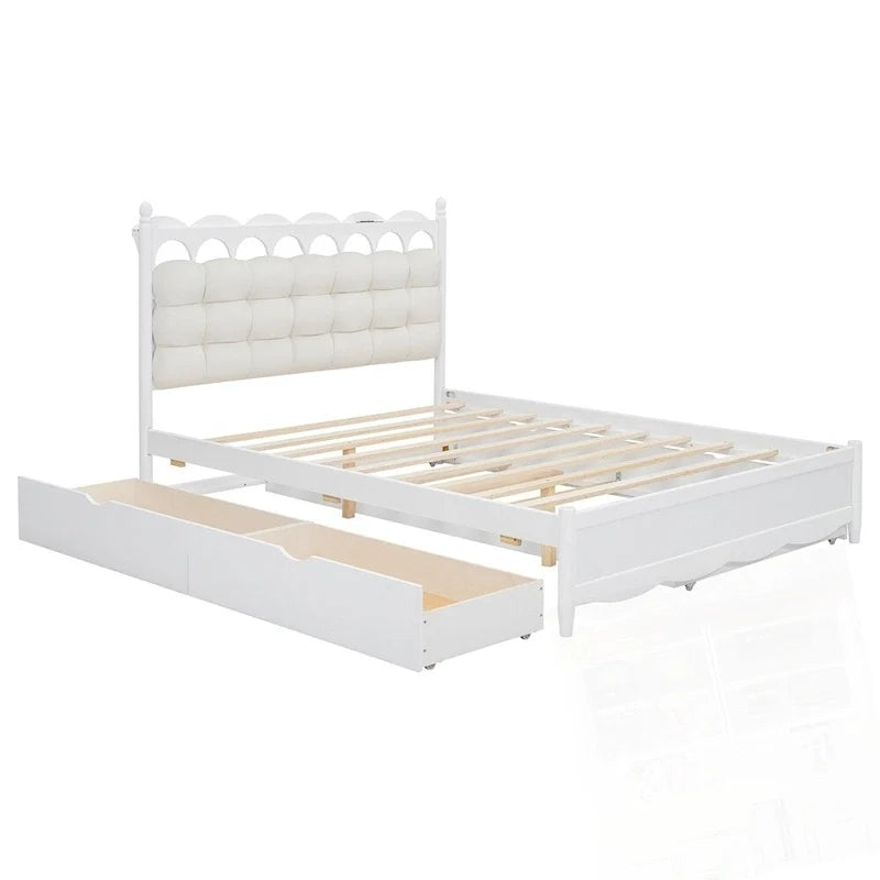Letto a piattaforma in legno con 2 grandi cassetti e letto estraibile (trundle) Twin-XL