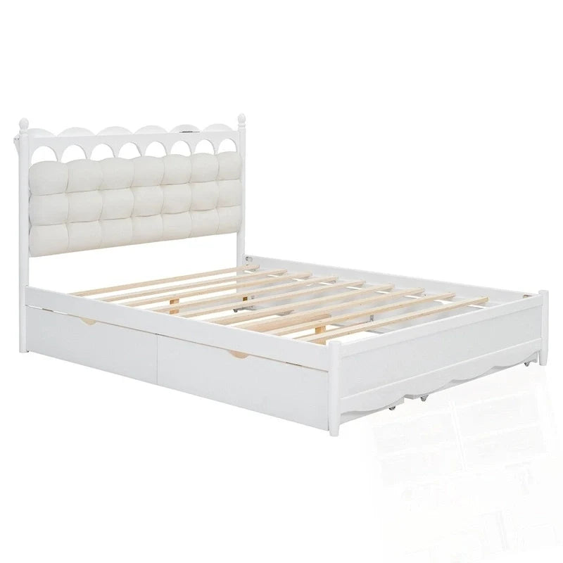 Letto a piattaforma in legno con 2 grandi cassetti e letto estraibile (trundle) Twin-XL