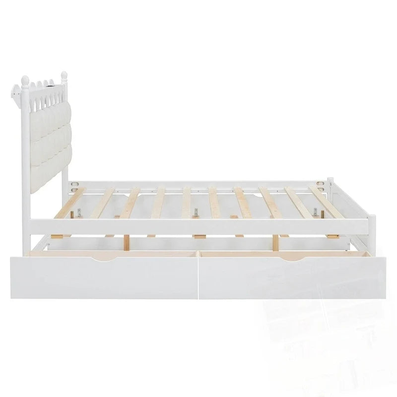 Letto a piattaforma in legno con 2 grandi cassetti e letto estraibile (trundle) Twin-XL