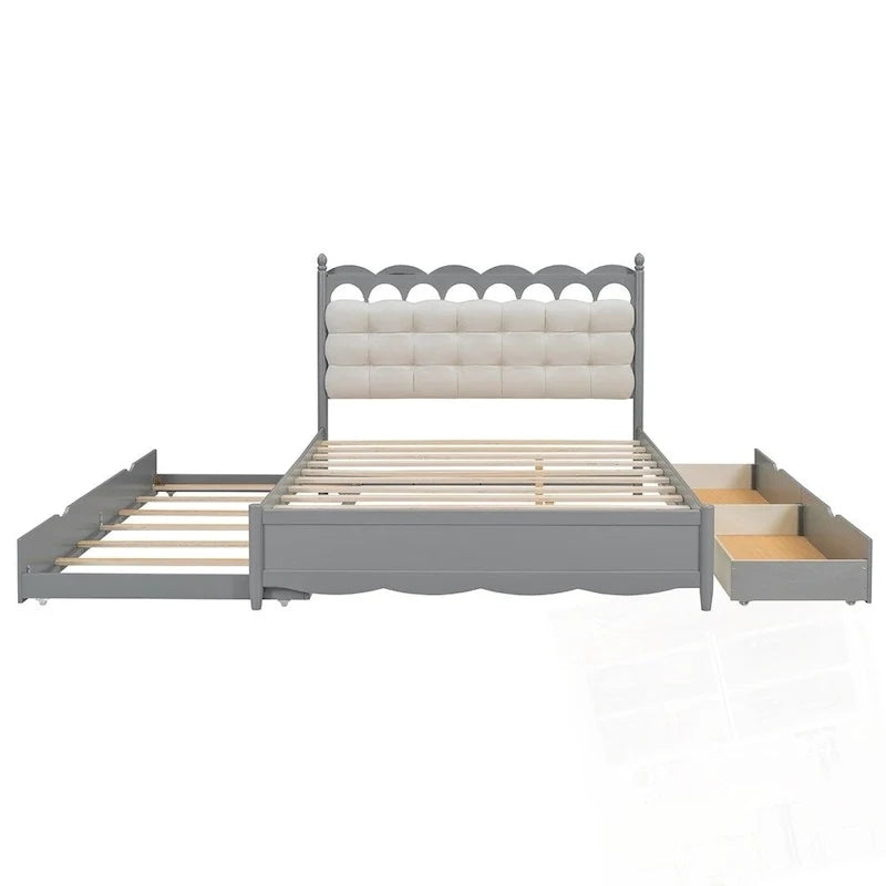 Letto a piattaforma in legno con 2 grandi cassetti e letto estraibile (trundle) Twin-XL