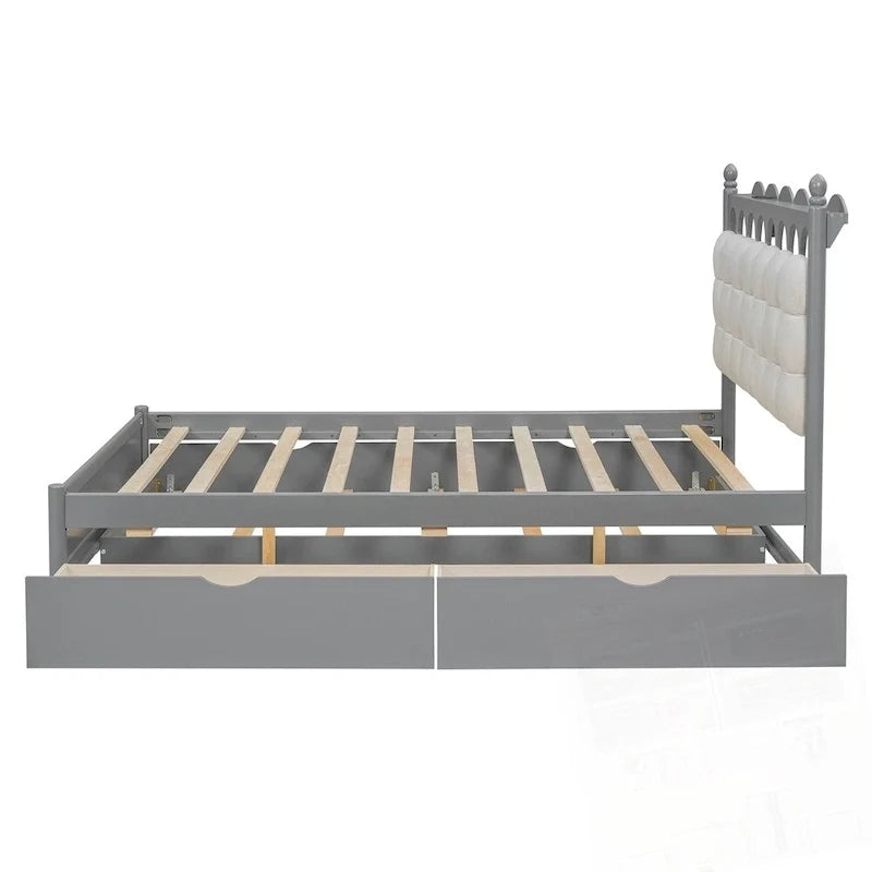 Letto a piattaforma in legno con 2 grandi cassetti e letto estraibile (trundle) Twin-XL