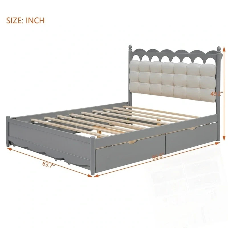 Letto a piattaforma in legno con 2 grandi cassetti e letto estraibile (trundle) Twin-XL