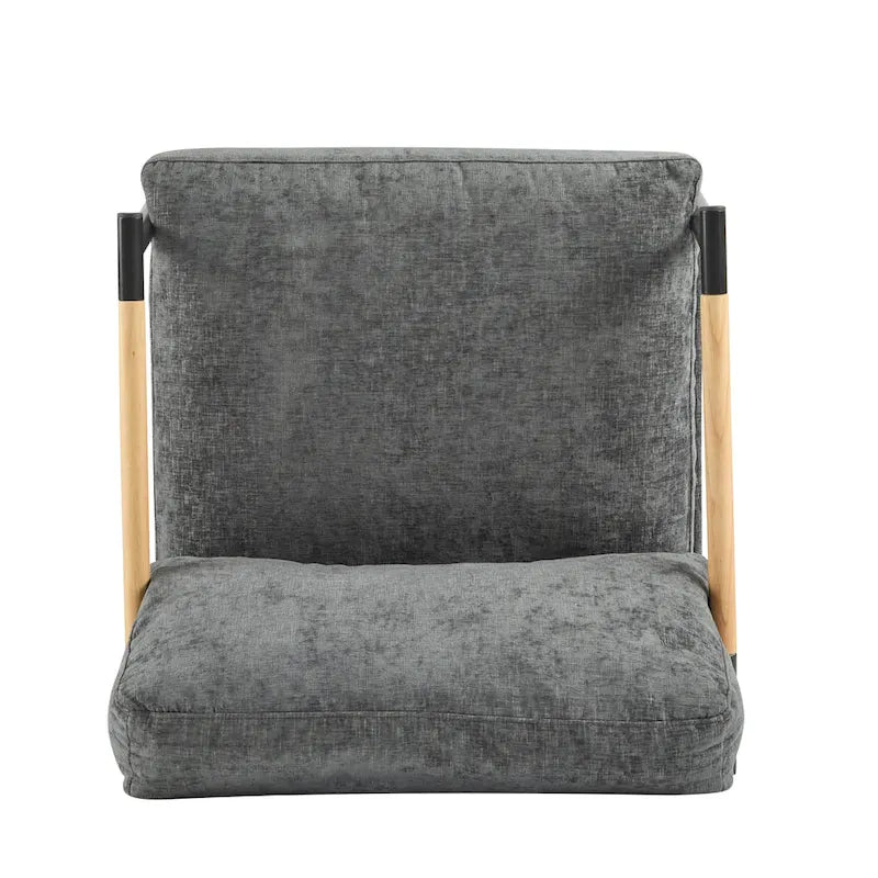 Modern Accent Chair with Plush Cushions, Minimalist Metal Frame, and Wooden Armrest Design