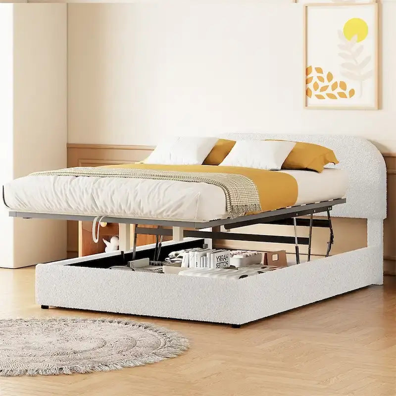 Letto imbottito con piattaforma a una piazza e mezza con sistema di stoccaggio idraulico