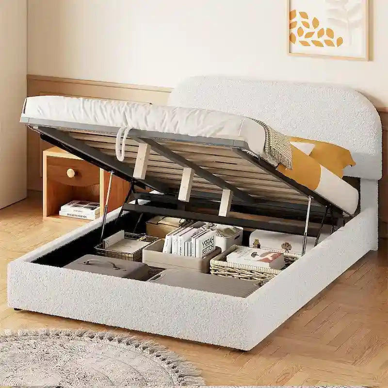Letto imbottito con piattaforma a una piazza e mezza con sistema di stoccaggio idraulico