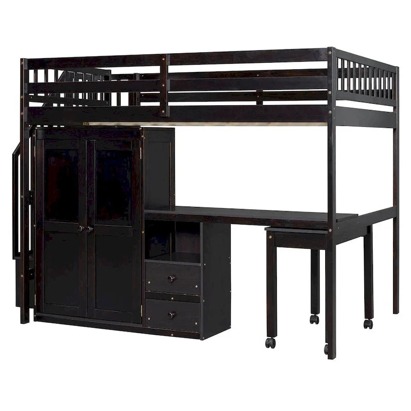 Letto a soppalco matrimoniale con scale, scrivania integrata e contenitore 5 in 1