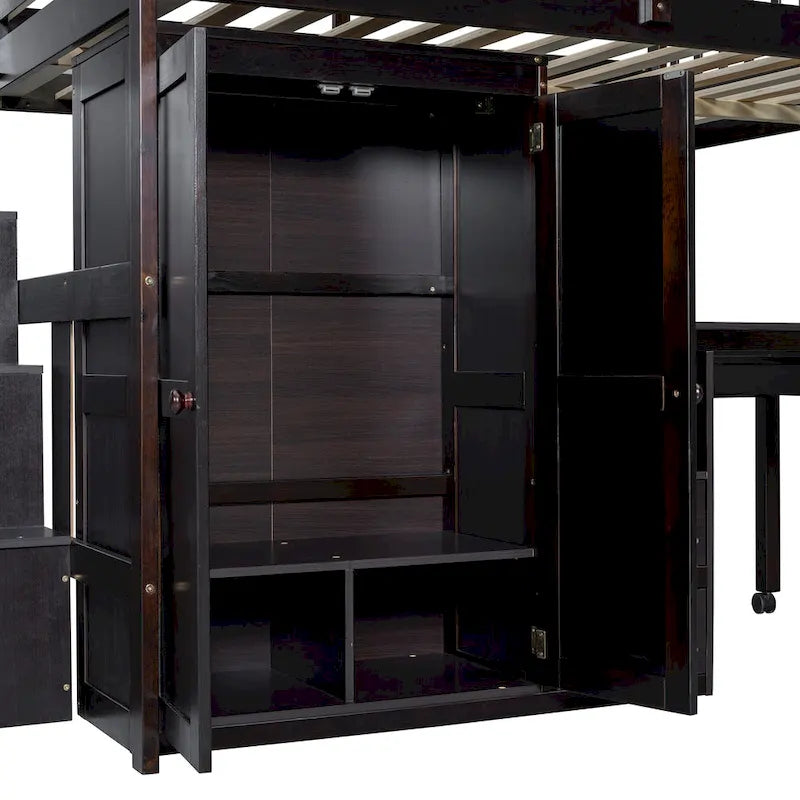 Letto a soppalco matrimoniale con scale, scrivania integrata e contenitore 5 in 1