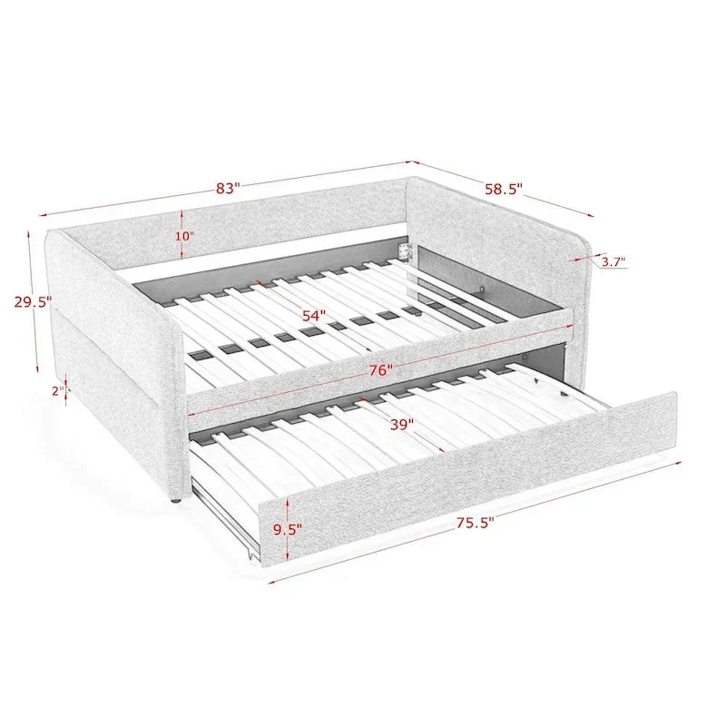 Lettino imbottito in Bouclé con letto estraibile