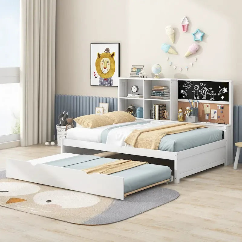 Divano letto singolo in pino con lavagna, USB e letto estraibile