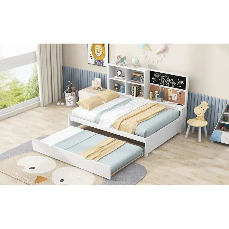 Divano letto singolo in pino con lavagna, USB e letto estraibile