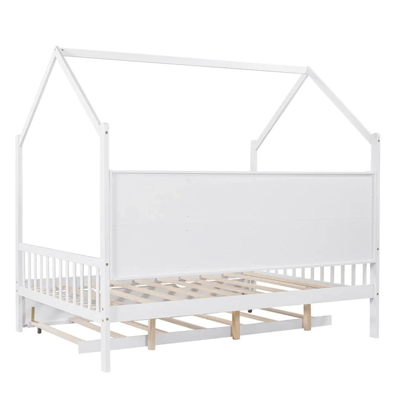 Lit enfant en bois avec tête de lit de rangement, lit cabane avec lit gigogne, lit plateforme avec support à lattes en bois