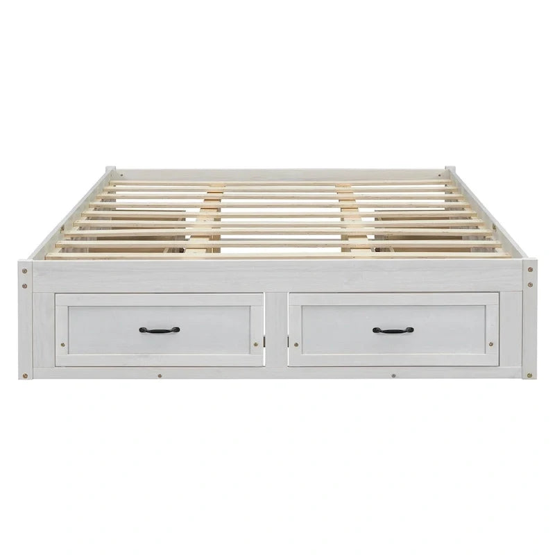 Letto a piattaforma Queen Size con 6 cassetti portaoggetti, bianco anticato