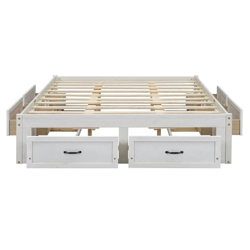 Letto a piattaforma Queen Size con 6 cassetti portaoggetti, bianco anticato