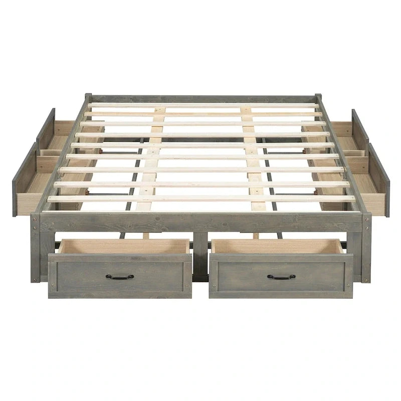 Letto a piattaforma Queen Size con 6 cassetti portaoggetti, bianco anticato